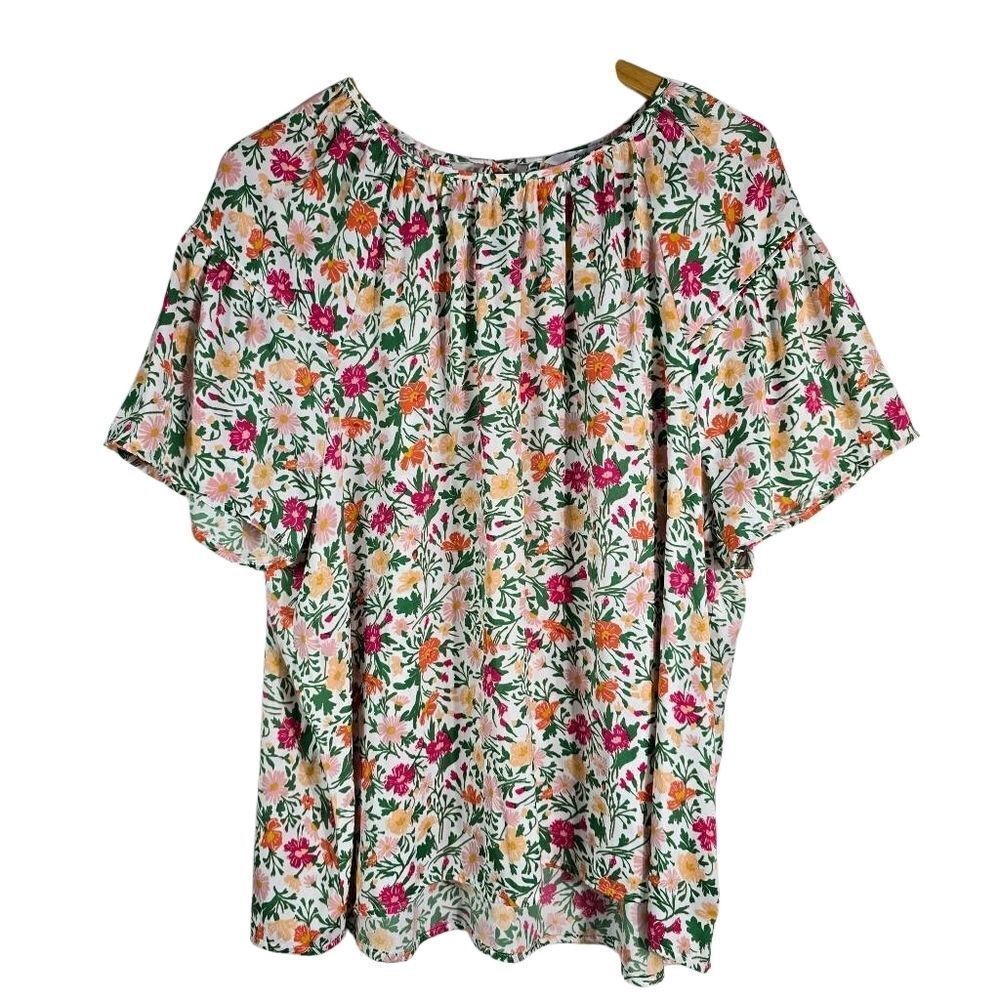 Women's Croft & Barrow White And Pink Piped Raglan Blouse - Picture 2 of 15